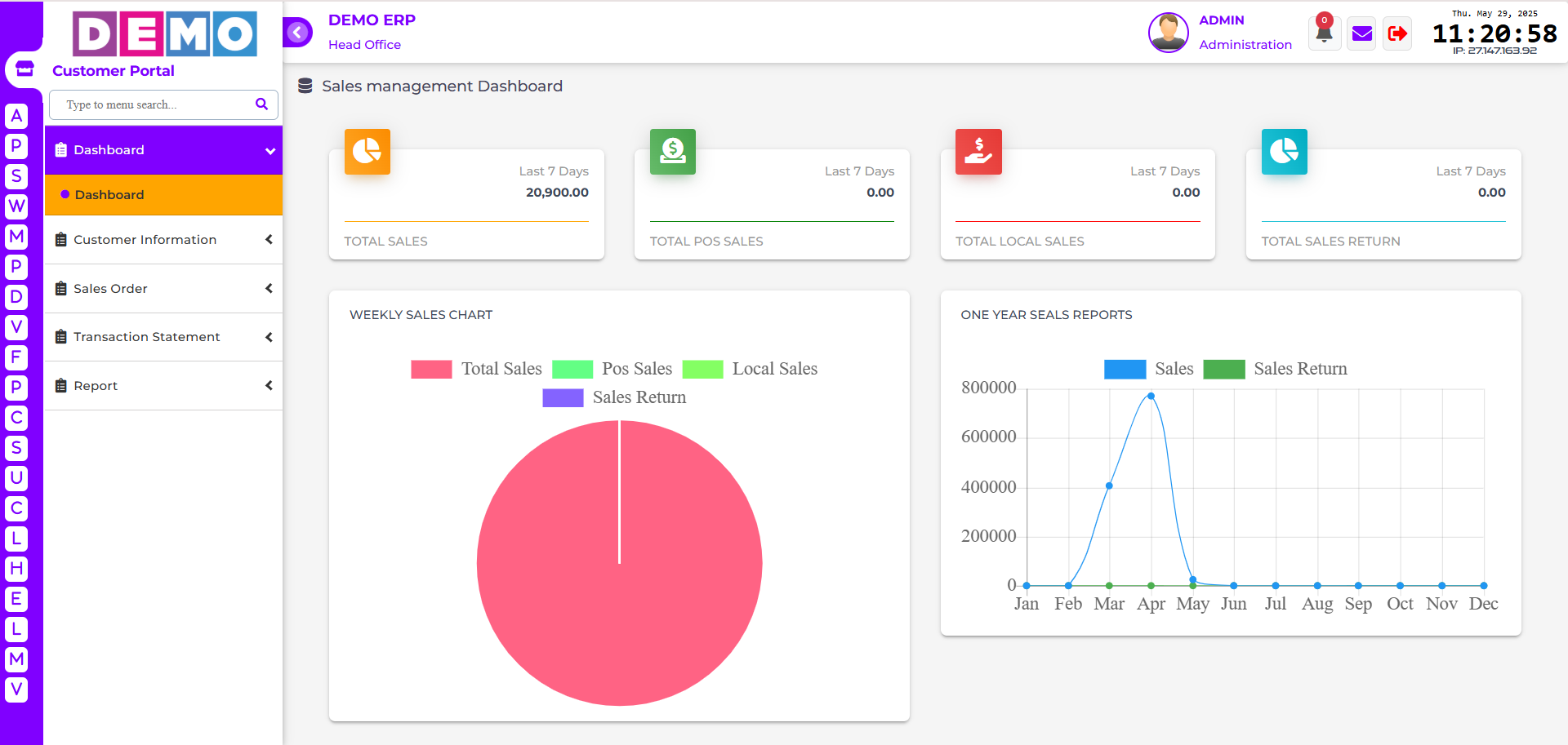 Custom ERP CRM project dashboard interface